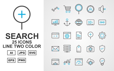 25 Premium Search Engine Optimization（SEO）Line Two Color Iconset