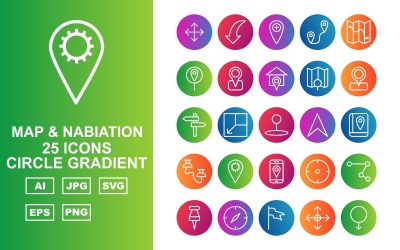 25 Premiumkarta och Nabiation Circle Gradient Iconset