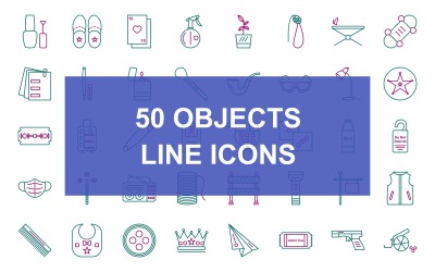 Set di icone di 50 oggetti linea due colori