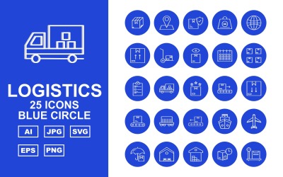 25 Conjunto de iconos de círculo azul de logística premium