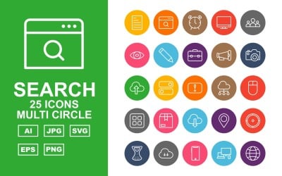 25 Ensemble d&amp;#39;icônes du pack multi-cercles d&amp;#39;optimisation des moteurs de recherche (SEO) Premium