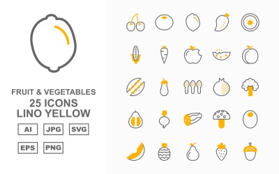 Ensemble d&amp;#39;icônes jaune Lino de 25 fruits et légumes premium