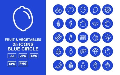 25 Premium Fruit &amp;amp; Vegetables Blue Circle Iconset