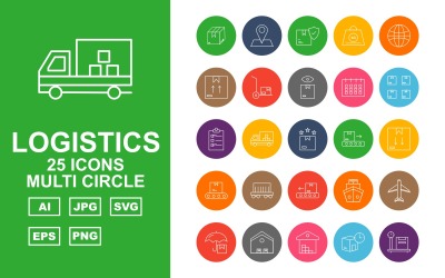 25 Premium-Logistik-Iconset mit mehreren Kreisen