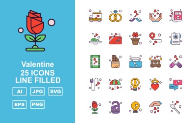 25 Premium Valentine Line två färgikoner