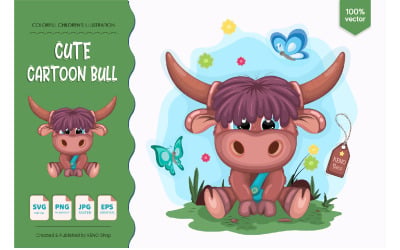 Cute Cartoon Bull - Vector Image