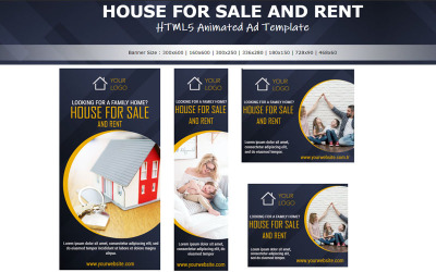 Immobilier - Bannière animée de modèle d'annonce HTML5 pour la vente de maisons