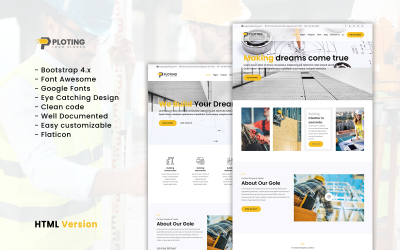 Ploting Construction & Architecture Company Responsive mehrseitige Website-Vorlage