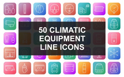 50 Climatic Equipment Line Quadratisches rundes Farbverlaufsymbolset