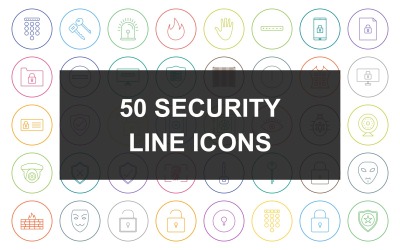 Conjunto de ícones de círculo redondo de 50 linhas de segurança