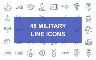 48 conjunto de iconos de dos colores de línea militar