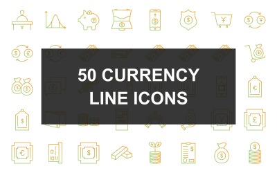 50 pénznem vonal színátmenet ikon készlet
