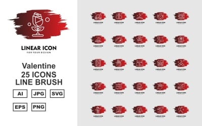 25 Premium Valentine Line Brush Icon Set