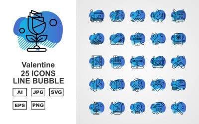25 Premium Valentine Line Kabarcık Simge Seti
