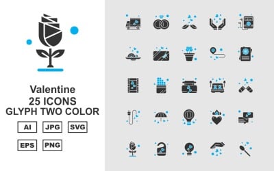 25 set di icone a due colori glifo San Valentino Premium
