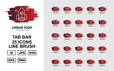 25 Conjunto de iconos de pincel de línea de barra de pestañas premium