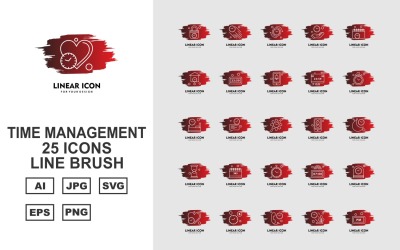 25 Conjunto de iconos de pincel de línea de gestión de tiempo premium