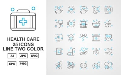 25 premium gezondheidszorg lijn twee kleuren icon set