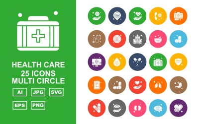 25 premium gezondheidszorg Multi Circle Icon Set