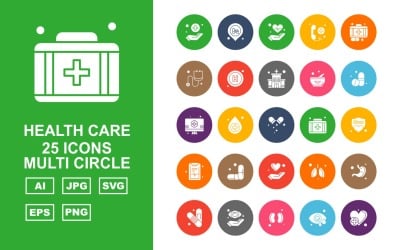 25 Premium Health Care Multi Circle Ikonuppsättning