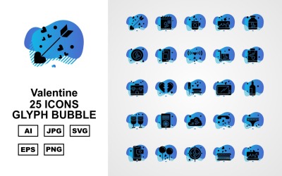25 Premium Sevgililer Günü Glif Balonu Simge Seti