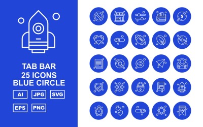 25 Premium Tab Bar Blue Circle Icon Set