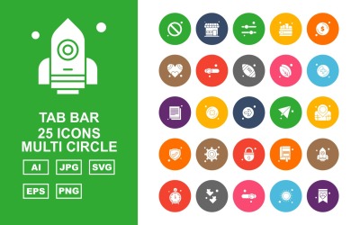 25 Premium Tab Bar Multi Circle Icon Set