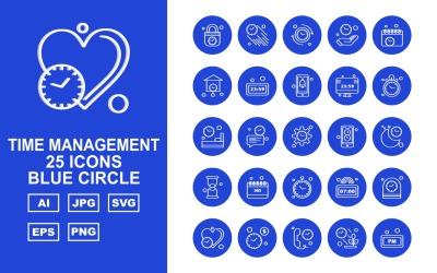 25 premium tijdmanagement blauwe cirkel pictogramserie