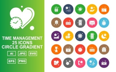 25 Premium Time Management Circle Gradient Icon Set