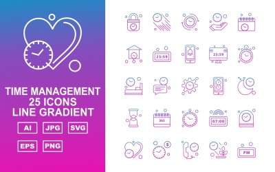 25 Premium Time Management linie přechodu Icon Set