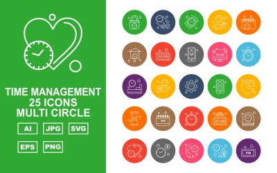25 Premium Time Management Multi Circle Icon Set