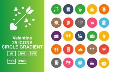 25 Premium Valentine Circle Gradient Icon Set