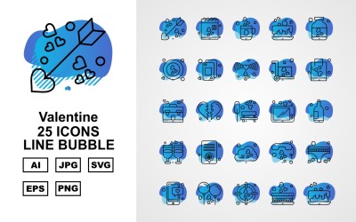 25 Premium Valentine Line Kabarcık Simge Seti
