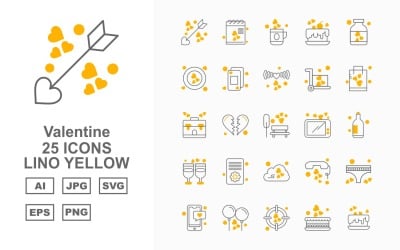 25 Premium Valentine Lino Yellow Icon Set