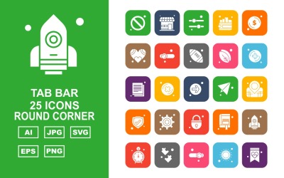 Sada ikon 25 Premium Tab Bar za rohem