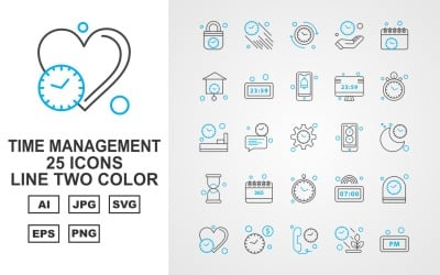 25 Set di icone a due colori della linea di gestione del tempo Premium