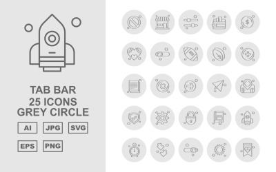 25 Set di icone cerchio grigio barra delle schede Premium