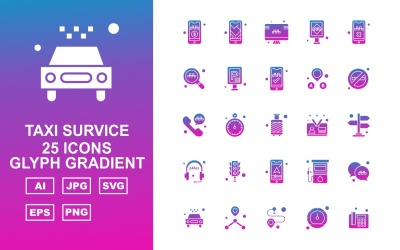 25 Zestaw ikon gradientu glifów premium Taxi Survice
