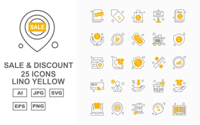 25 Conjunto de ícones amarelos Lino Premium com venda e desconto
