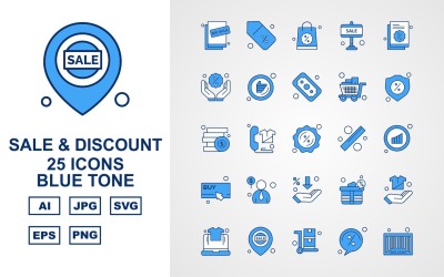 Ensemble d&amp;#39;icônes 25 Premium Sale &amp;amp; Discount Blue Tone