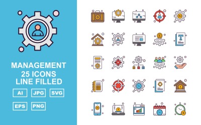 25 Premium Management Line Gevulde Icon Set