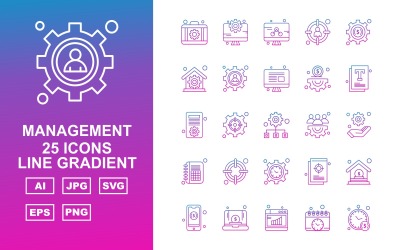 25 Premium Management Line Gradient Ikonuppsättning