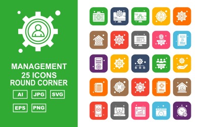 25 Premium Management Round Corner Ikonuppsättning