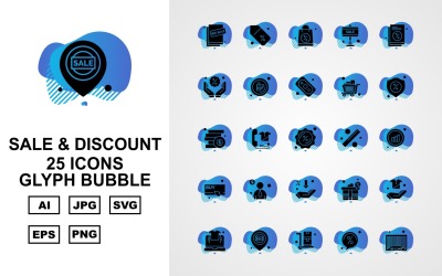 25 Premium Sale &amp;amp; Discount Glyph Bubble Icon Set