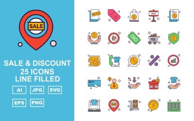 25 Premium Sale &amp;amp; Discount Line Gefülltes Icon Set