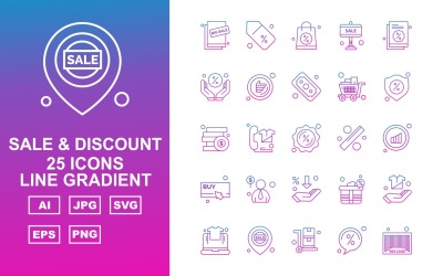 25 Premium Sale &amp;amp; Discount Line Gradient Icon Set