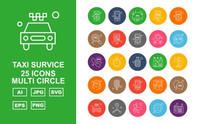 25 Premium Taxi Survice Multi Circle Ikonuppsättning