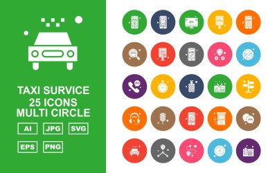 25 Premium Taxi Survice Multi Circle Ikonuppsättning