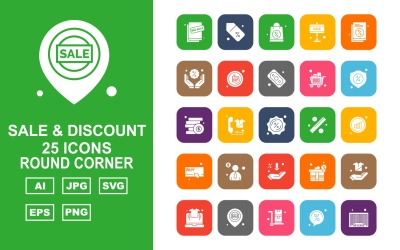 25 Premiumförsäljning &amp;amp; rabatt Round Corner Icon Set