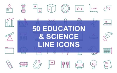 Conjunto de ícones de duas cores da linha 50 Education &amp;amp; Science